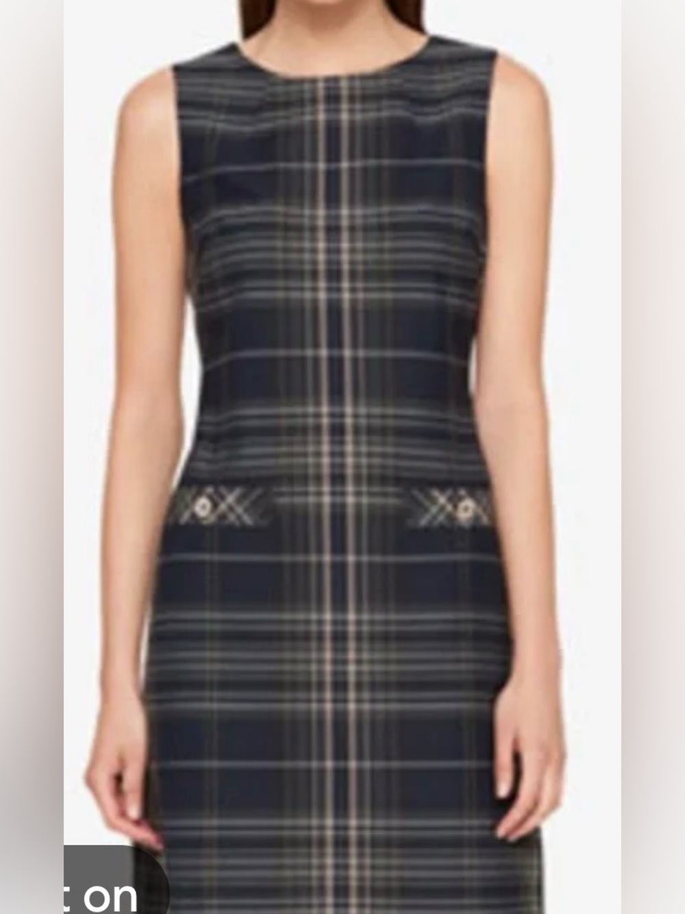 Tommy Hilfiger Navy and Gray Plaid Midi Sheath Dress
